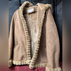 Croft & Barrow Camel Teddy Jacket with Faux Fur Trim With Hood